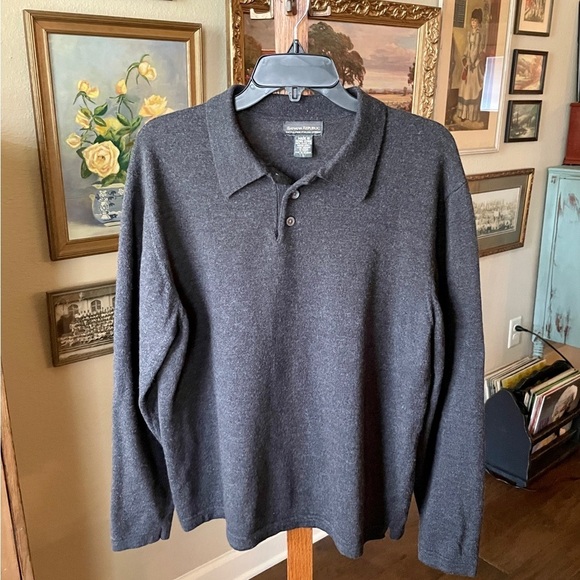 Banana Republic mens 100% extra fine Italian merino wool collared sweater L gray - Picture 2 of 8